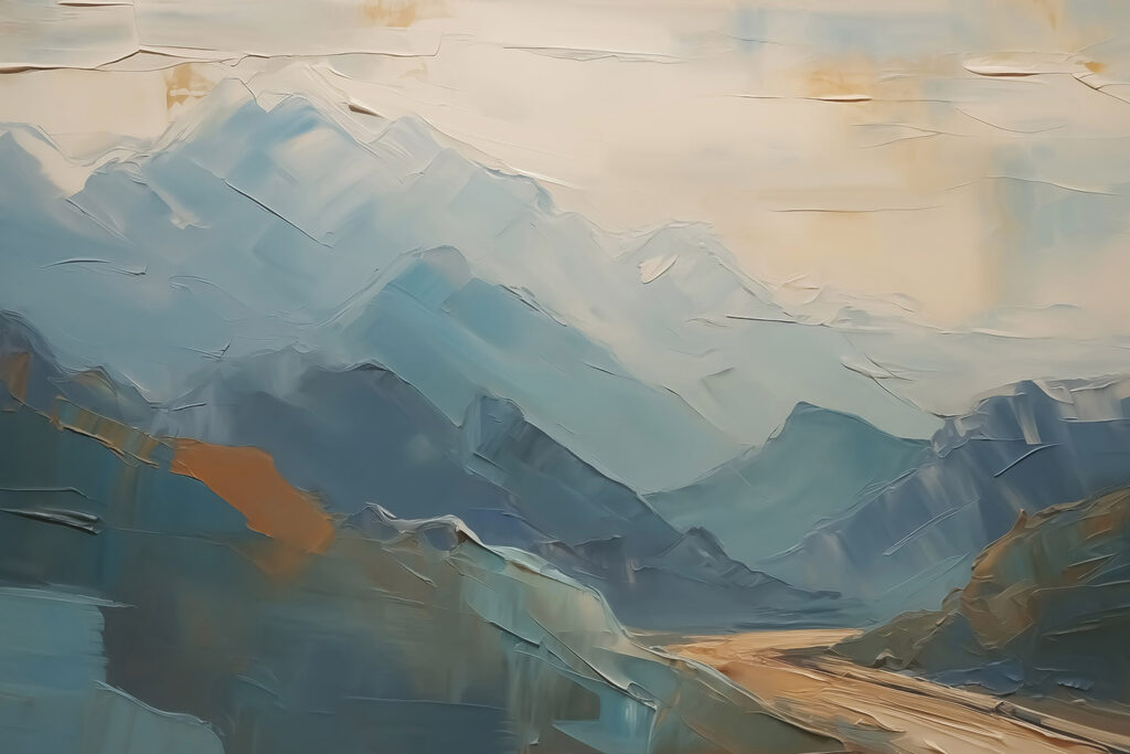 Blaue Berge mit Ockerpfad — ganzes Design