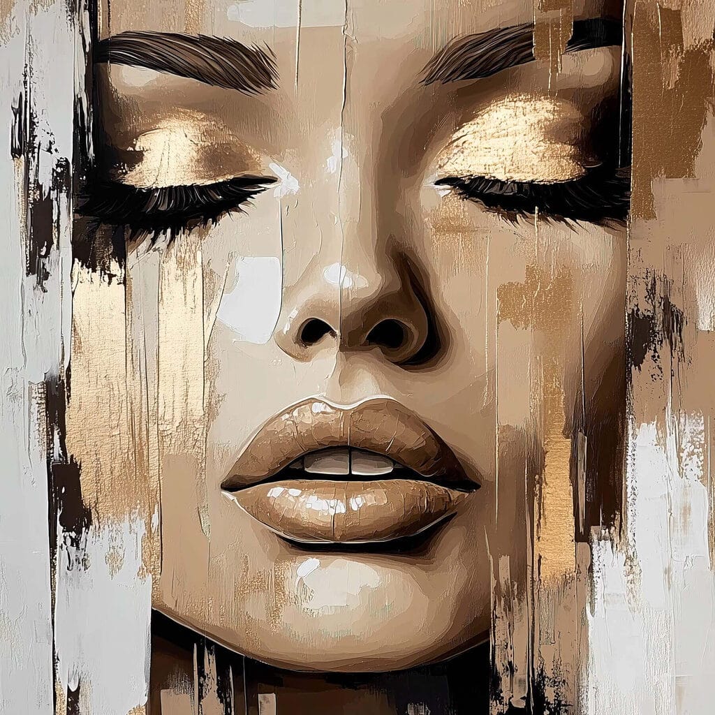 Geschlossene Augen in Beige — ganzes Design