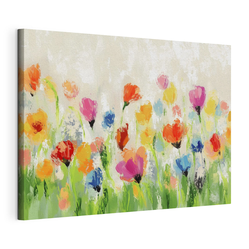 Wildblumen in bunten Tupfern, gespannte Leinwand mit umlaufender Kante