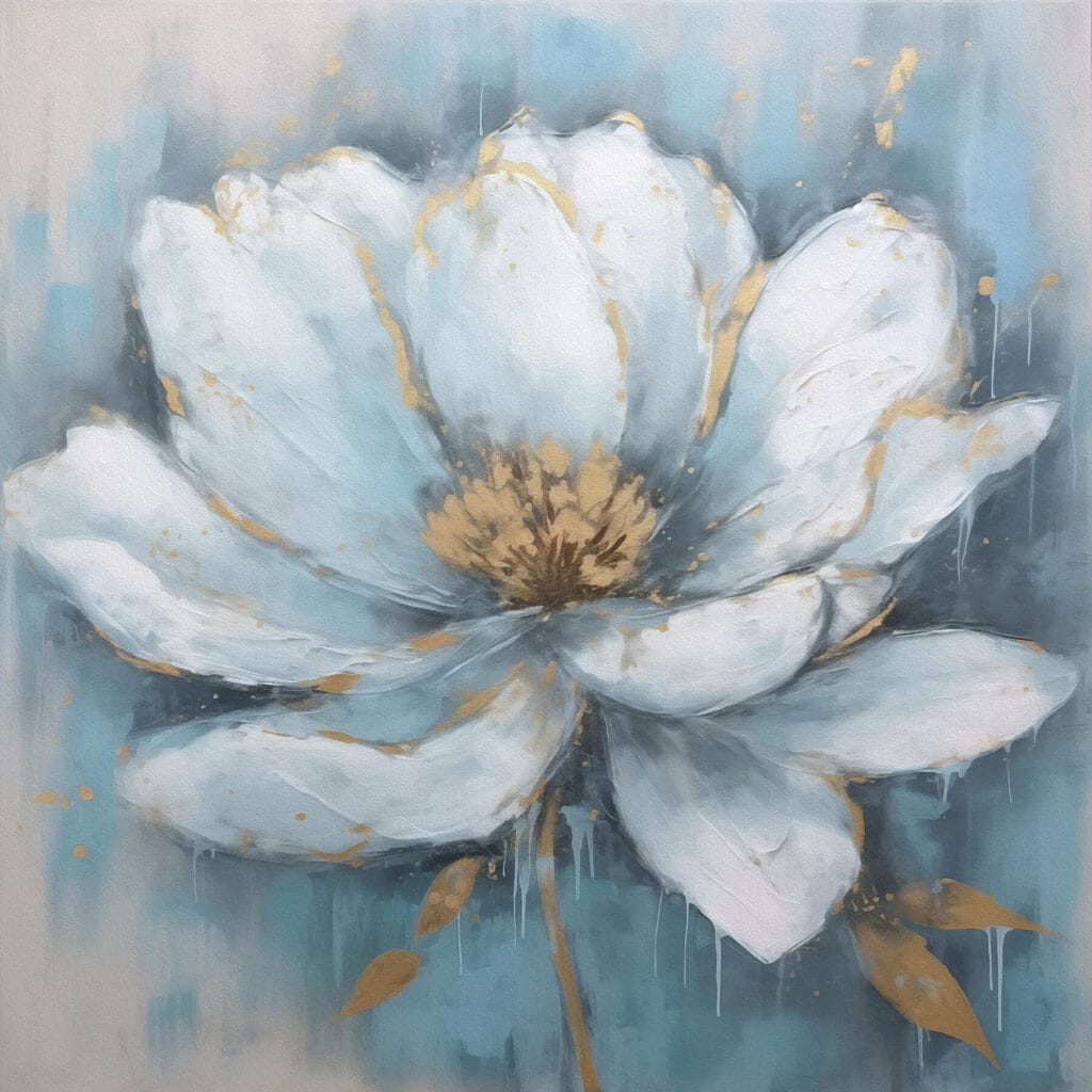Eisblaue Blüte mit Goldrand — ganzes Design