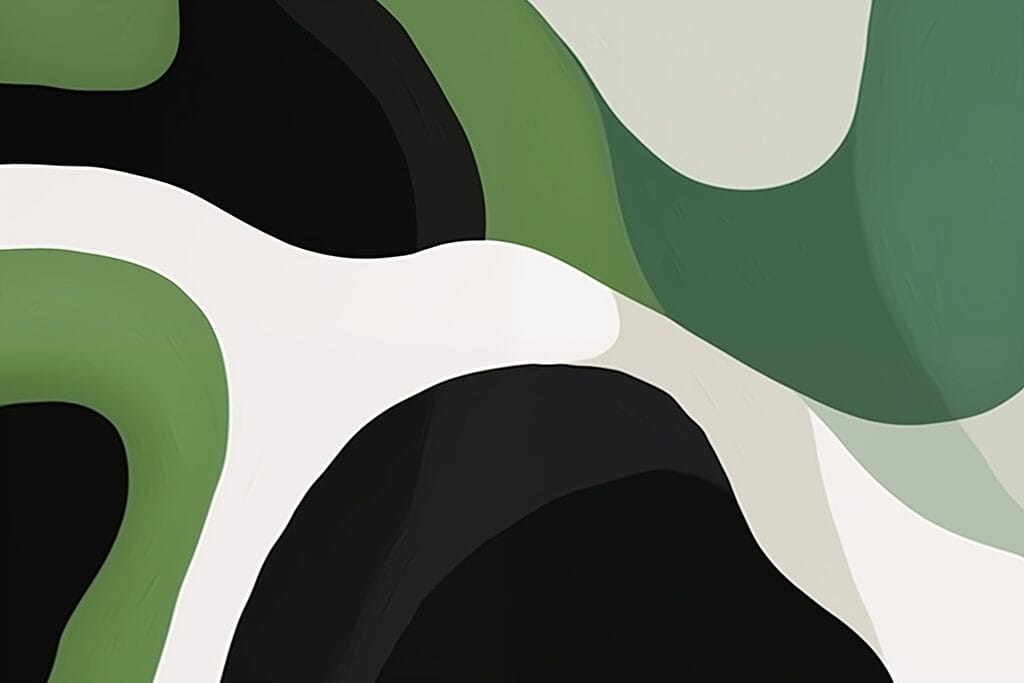 Grüne Bögen zwischen Schwarzweiß — ganzes Design