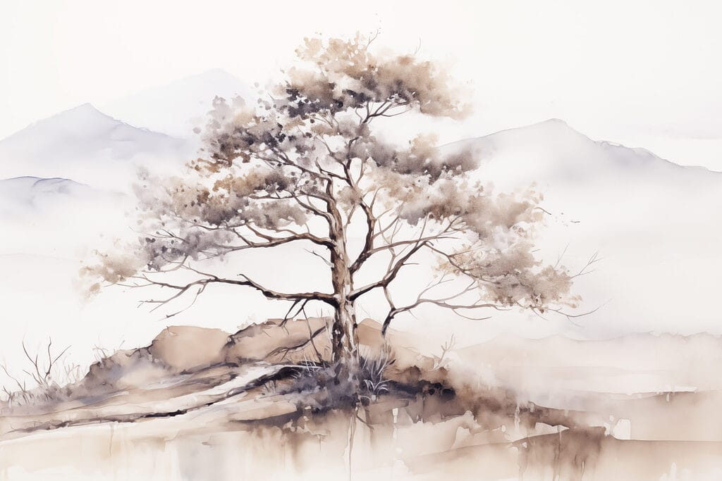 Baum im blassen Nebel — ganzes Design