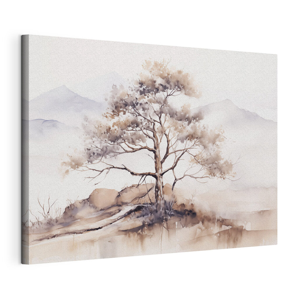 Baum im blassen Nebel, gespannte Leinwand mit umlaufender Kante