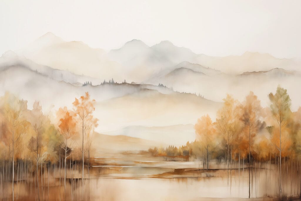 Goldenes Ufer im Bergnebel — ganzes Design