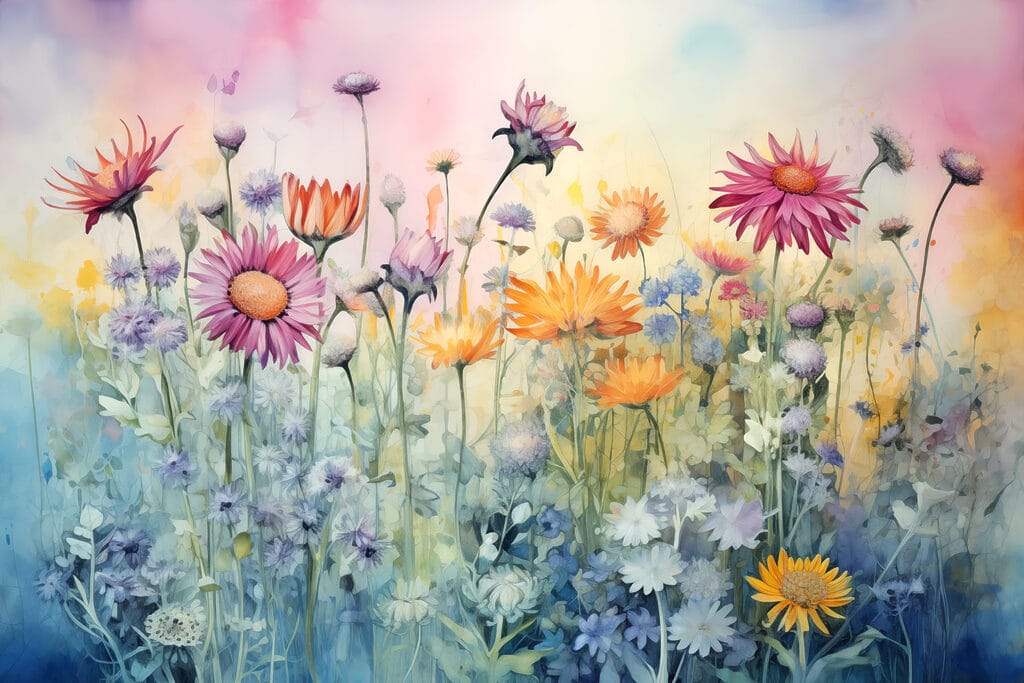 Wildblumen im rosa Morgenlicht — ganzes Design