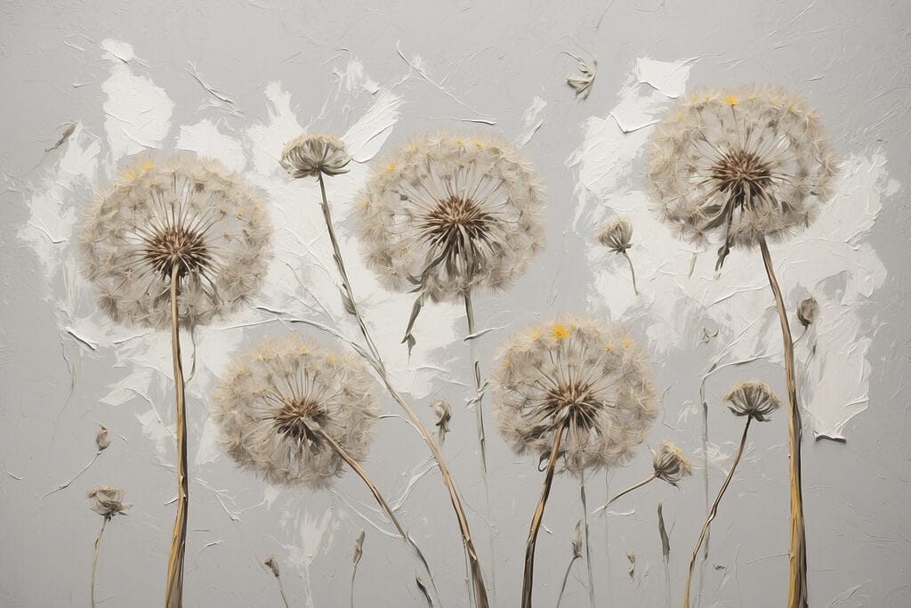Pusteblumen auf schlanken Stielen — ganzes Design