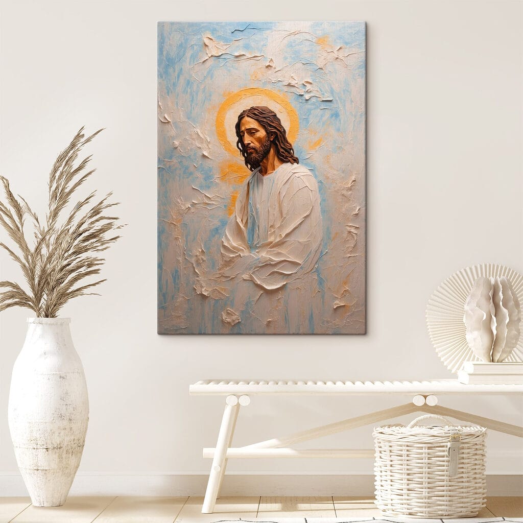 Jesus in hellen Gewändern in einem Interieur