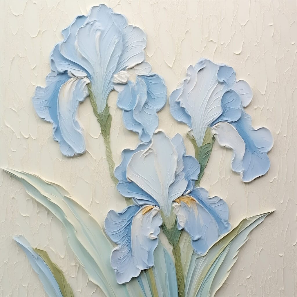 Hellblaue Iris auf Cremeweiß — ganzes Design