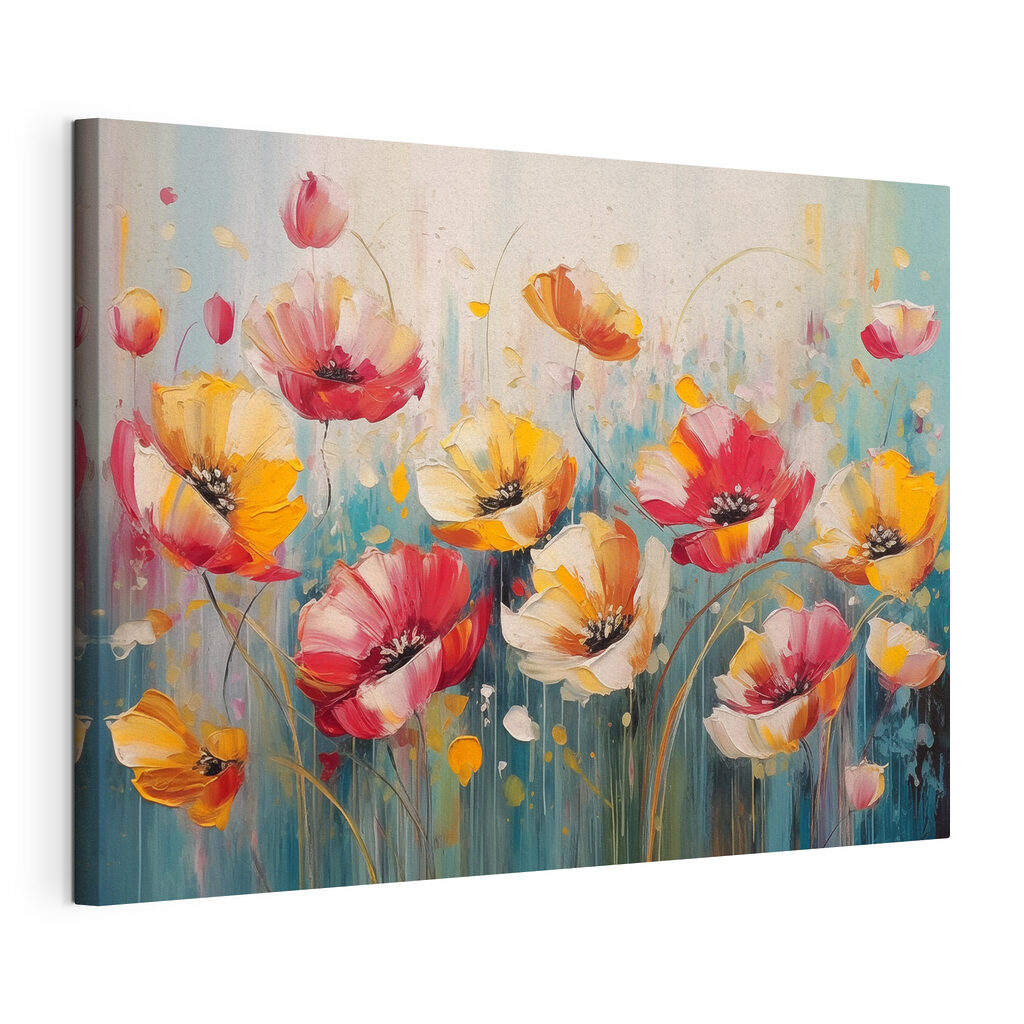 Mohnblumen in feurigen Farben, gespannte Leinwand mit umlaufender Kante