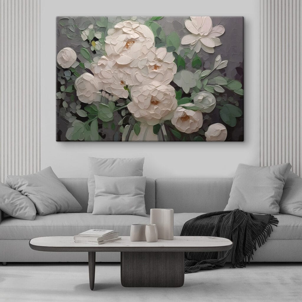 Cremeweiße Pfingstrosen zwischen Graugrün — Interieur 2