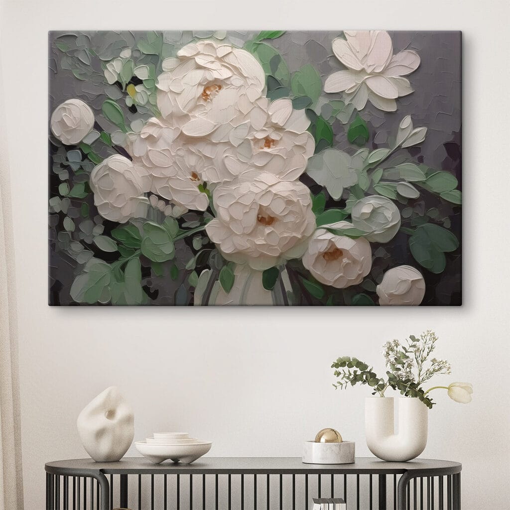 Cremeweiße Pfingstrosen zwischen Graugrün — Interieur 1