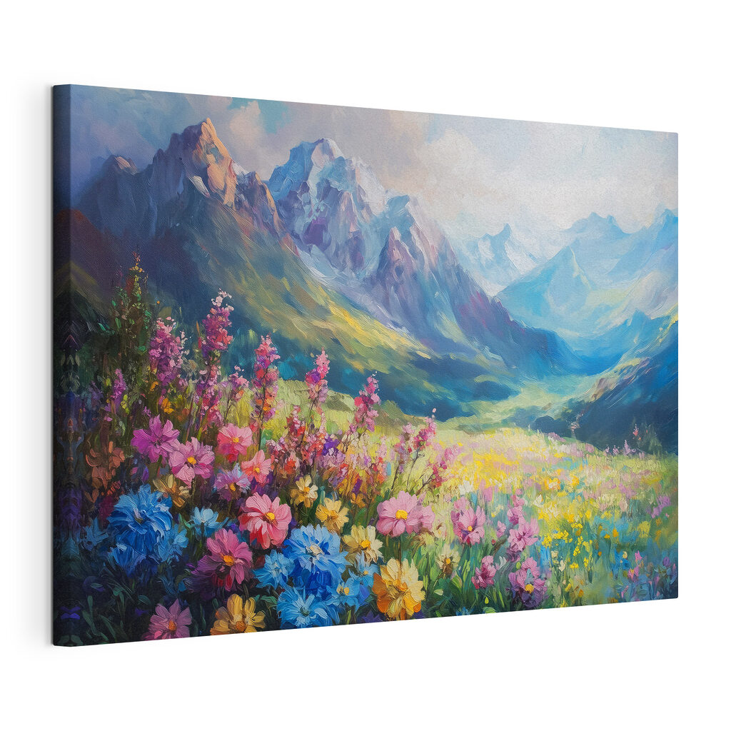 Blumenwiese im blauen Bergtal — Produktansicht