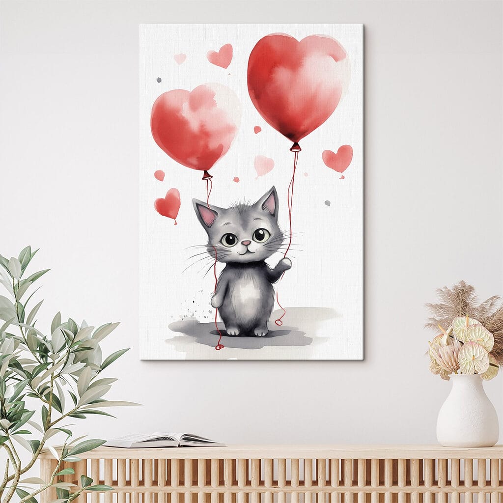 Kätzchen mit zwei Herzballons — Interieur 1