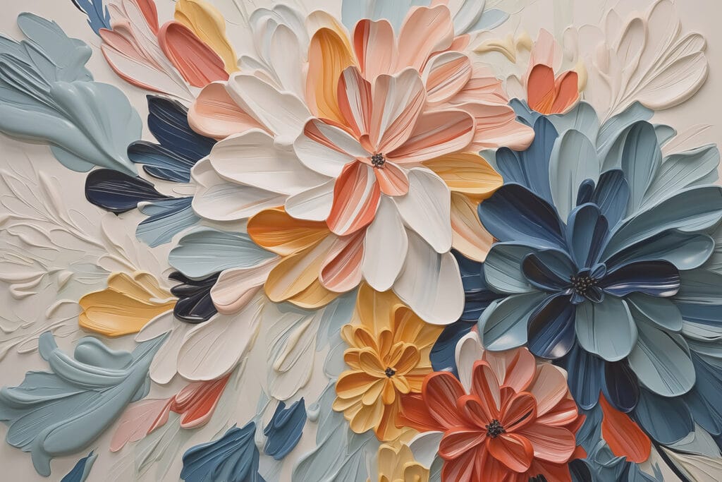 Korallrote und blaue Blüten — ganzes Design