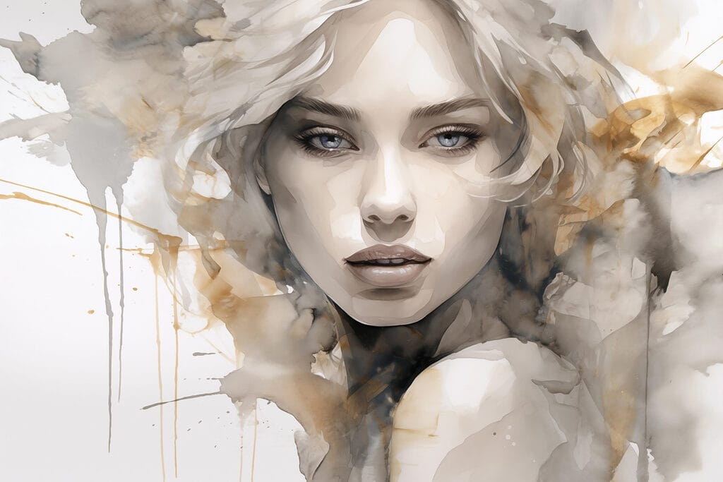 Frauenblick in grauem Aquarell — ganzes Design