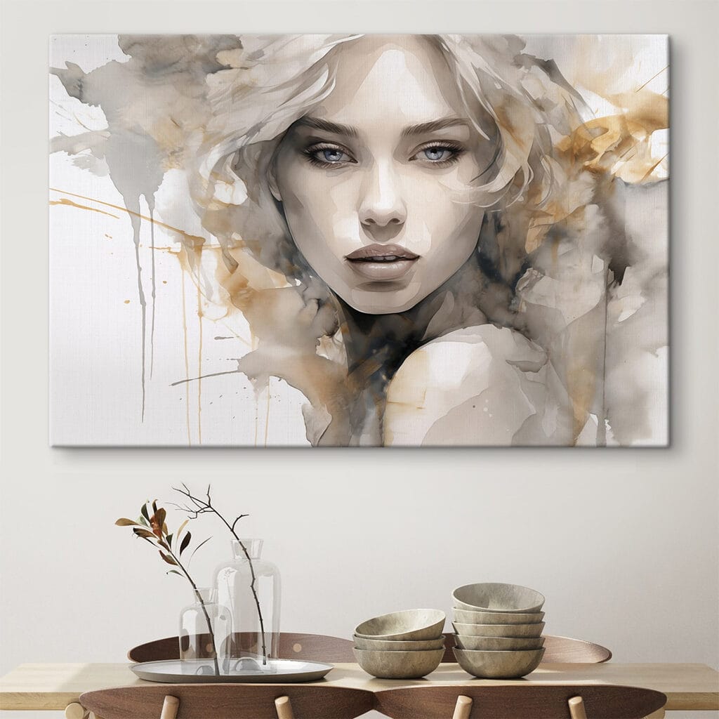 Frauenblick in grauem Aquarell — Interieur 1