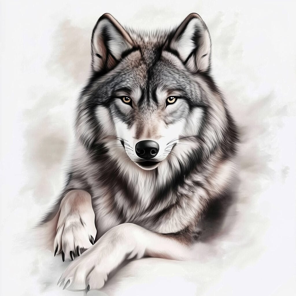 Wolf mit gestreckten Vorderpfoten — ganzes Design