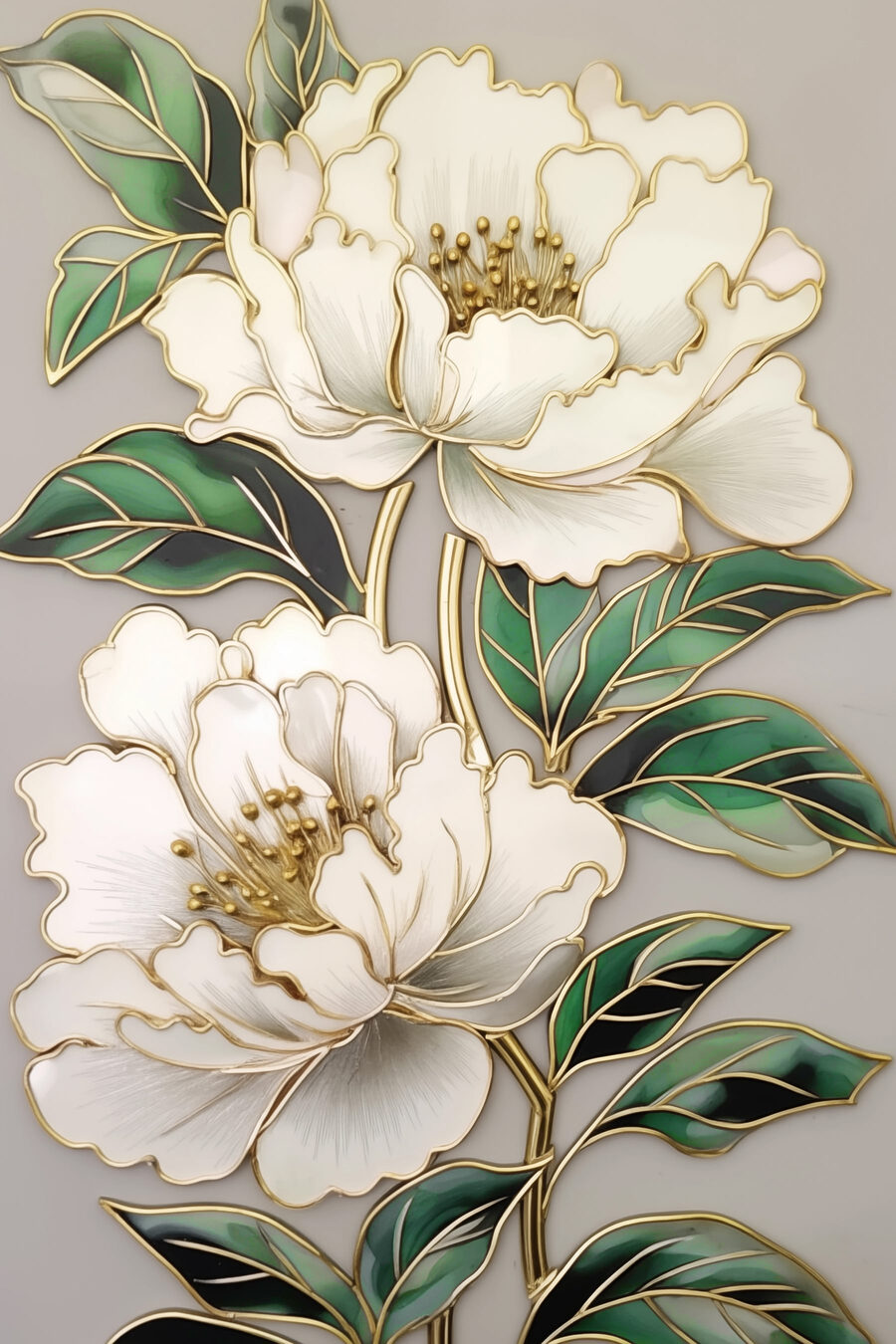 Cremeweiße Blüten mit Goldkontur — ganzes Design