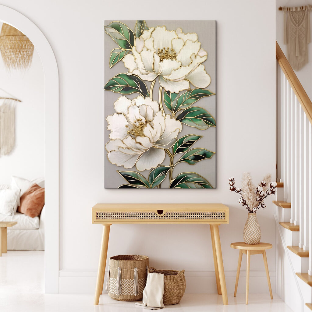 Cremeweiße Blüten mit Goldkontur — Interieur 1