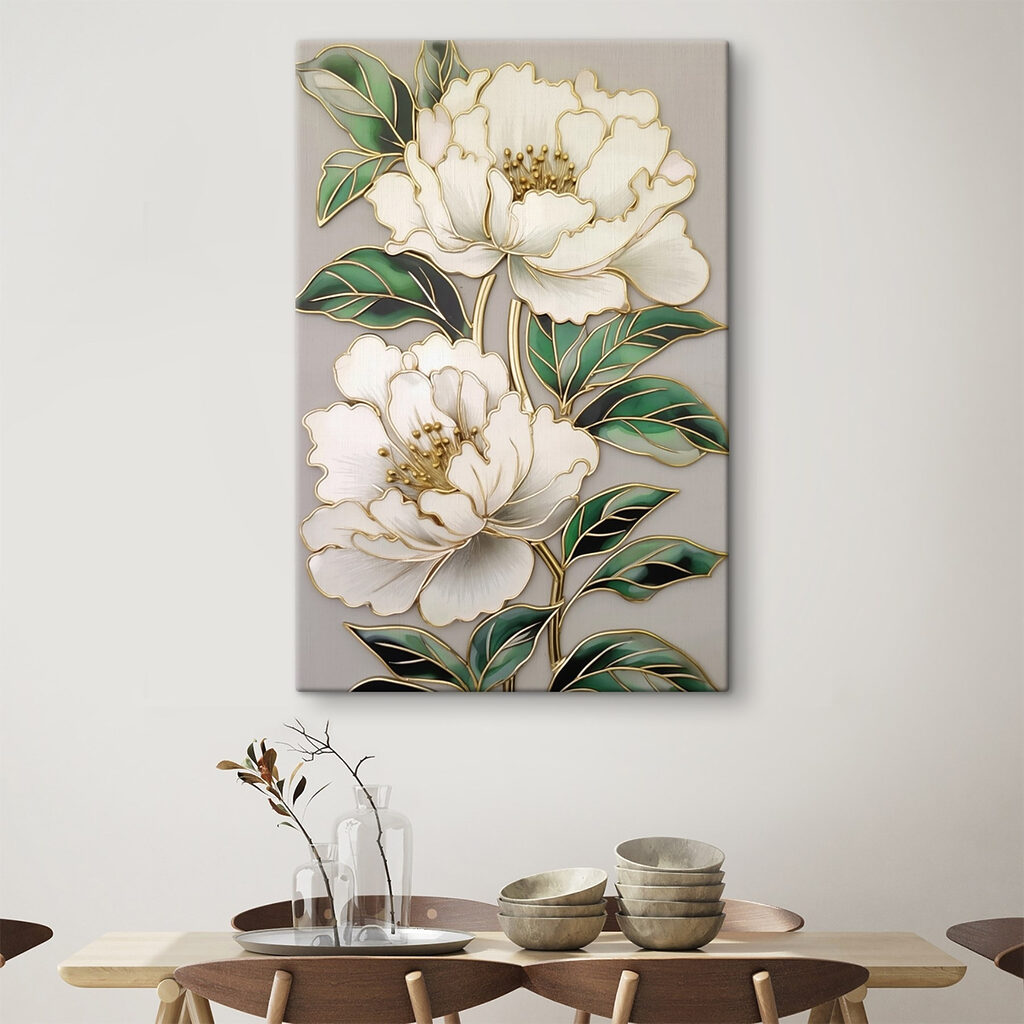Cremeweiße Blüten mit Goldkontur — Interieur 2