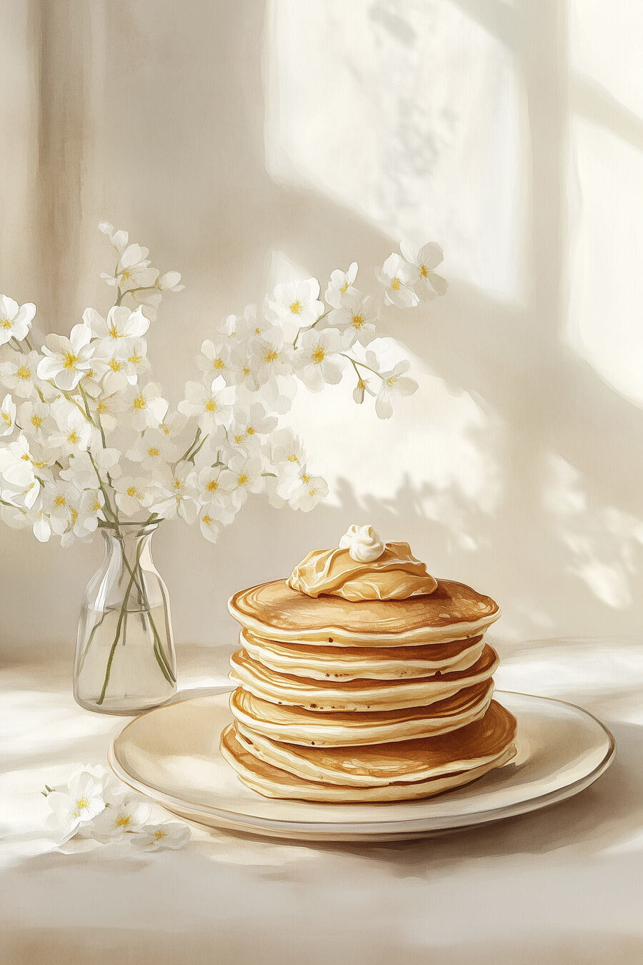 Pfannkuchen mit weißen Blüten — ganzes Design