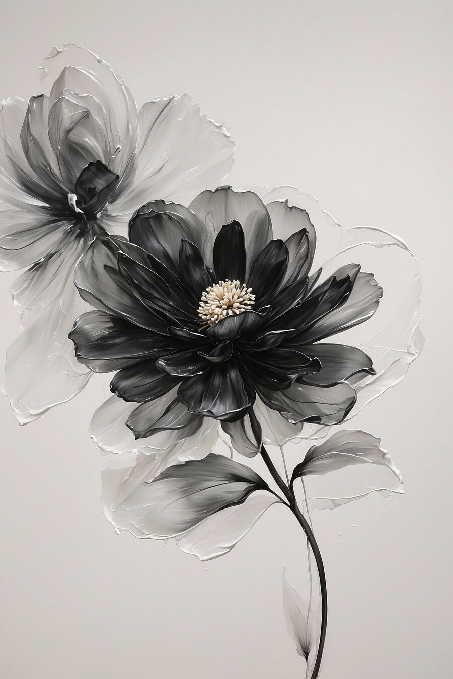 Schwarze Blüte in Rauchgrau — ganzes Design