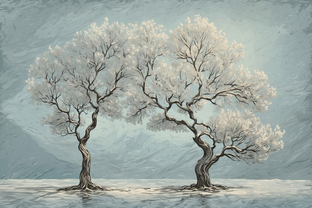 Zwei Bäume in Winterblau — ganzes Design