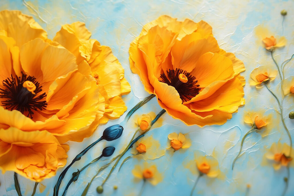 Orangefarbener Mohn auf Himmelblau — ganzes Design