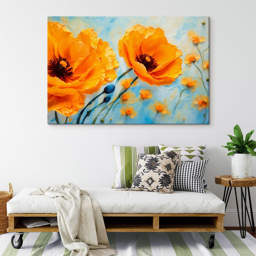 Orangefarbener Mohn auf Himmelblau — Interieur 2