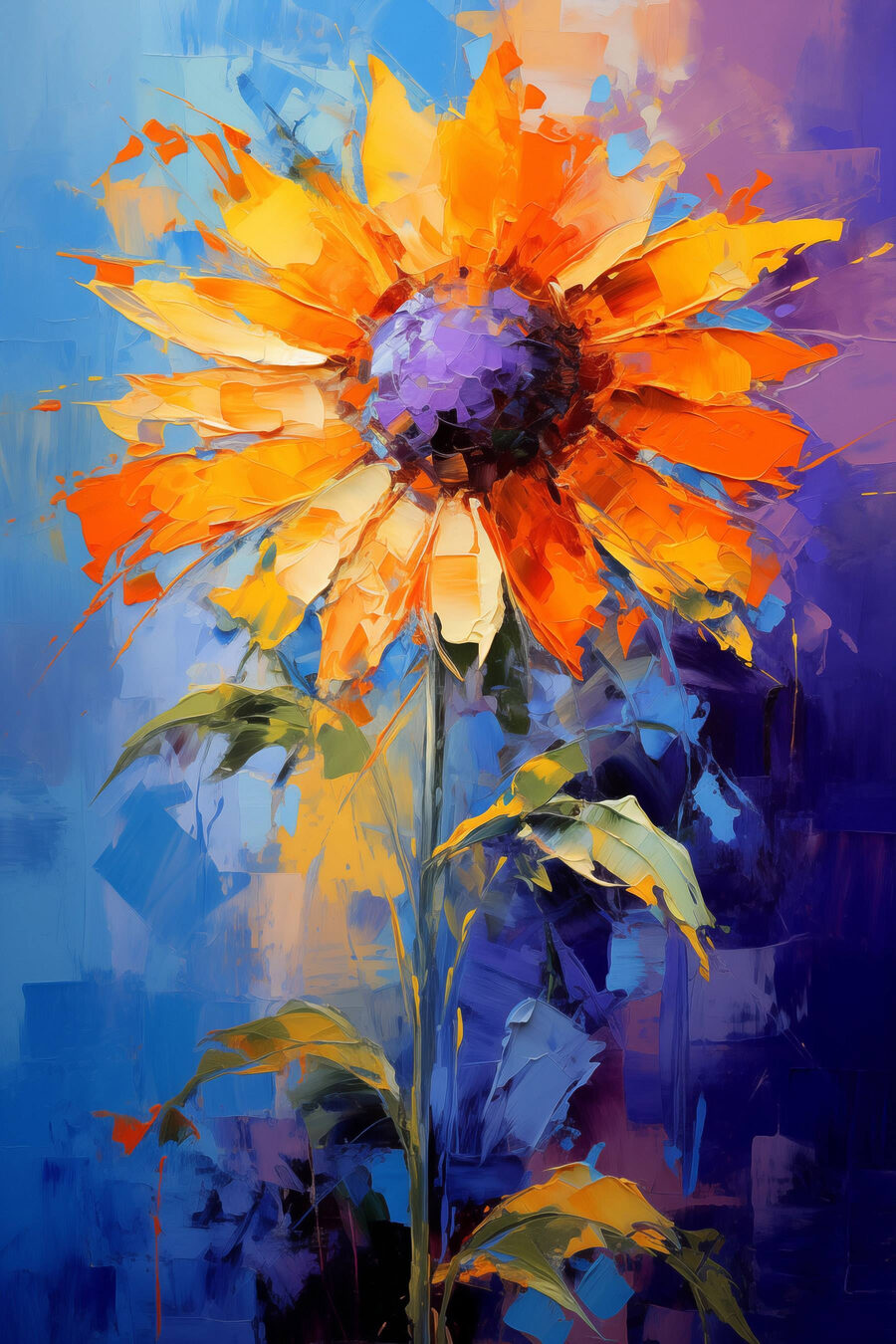Sonnenblume zwischen Kobaltblau — ganzes Design