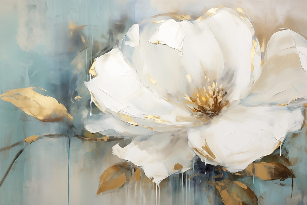 Weiße Blüte auf Meergrün — ganzes Design