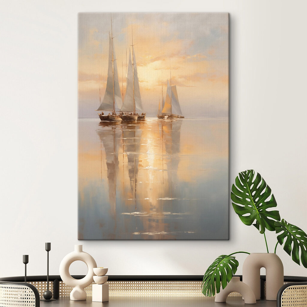 Segel in goldener Spiegelung in einem Interieur