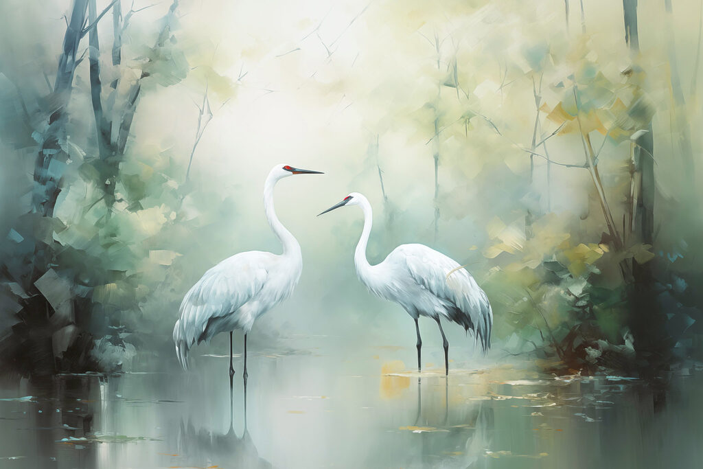 Weiße Vögel im Grünen — ganzes Design