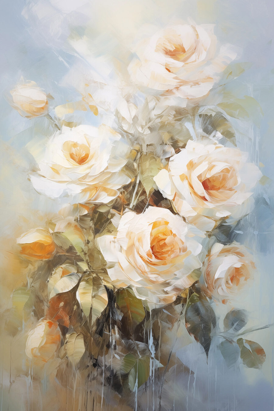 Cremeweiße Rosen mit Farbspuren — ganzes Design