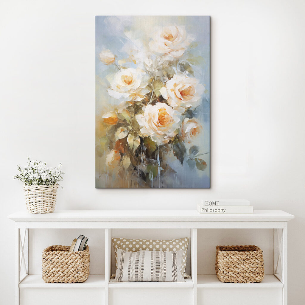 Cremeweiße Rosen mit Farbspuren — Interieur 1