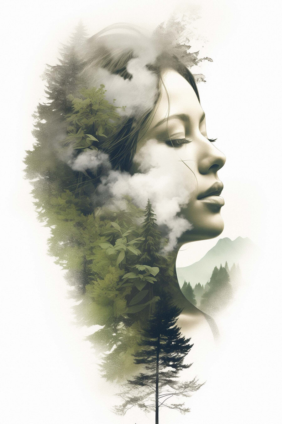 Stilles Profil im Waldnebel — ganzes Design