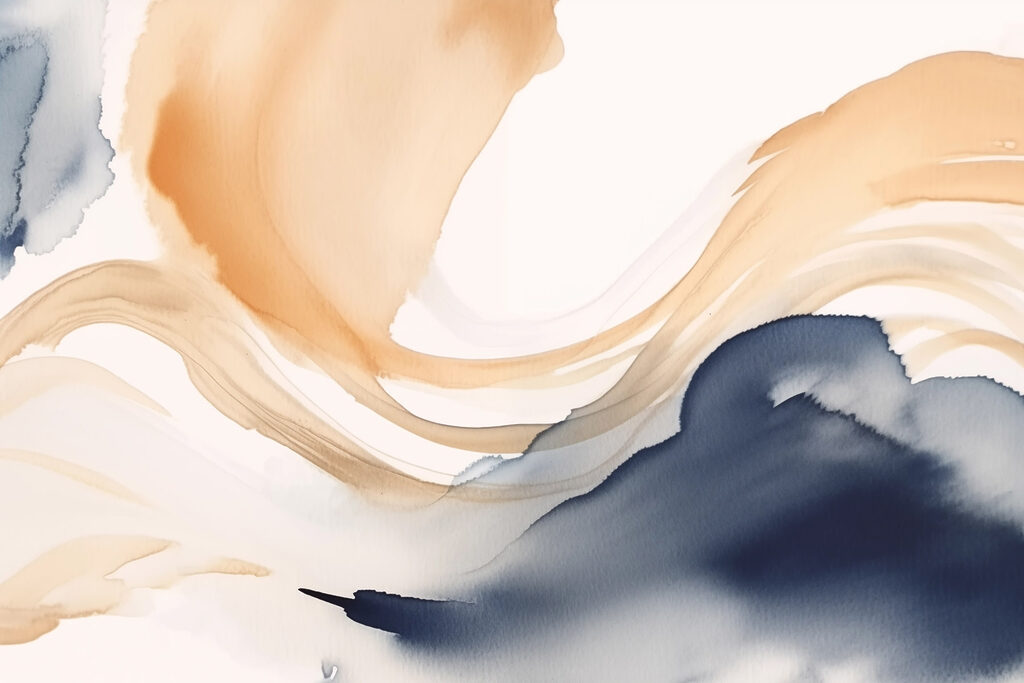 Pfirsichwellen in blauer Tinte — ganzes Design