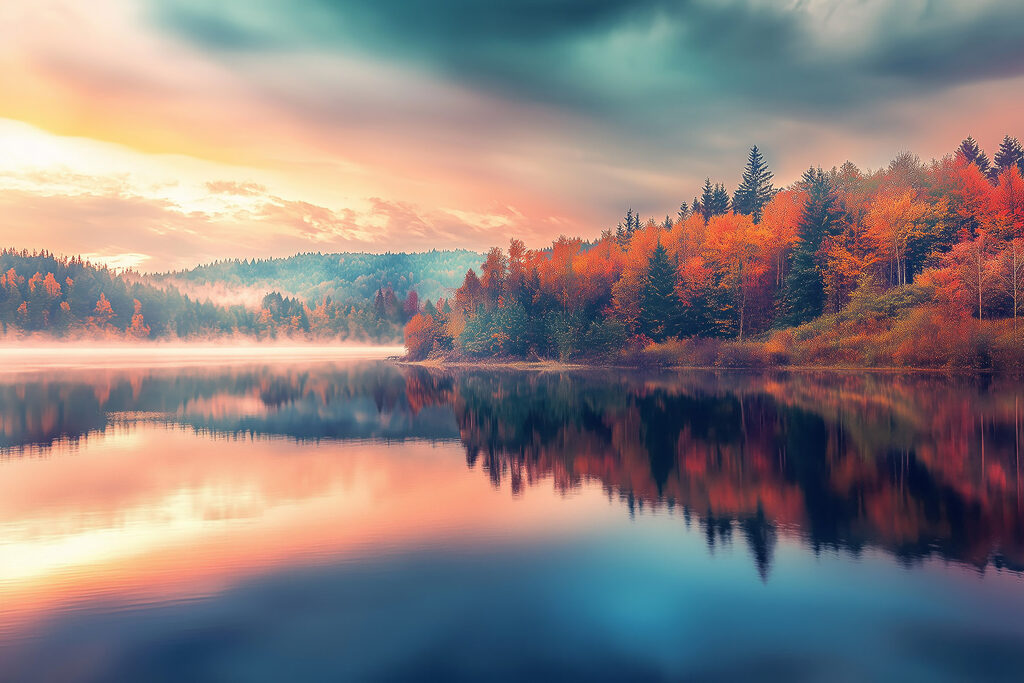 Herbstsee in stiller Spiegelung — ganzes Design