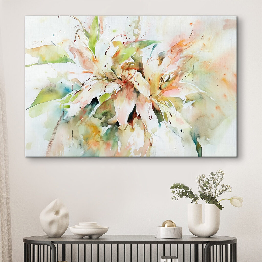 Lilien in frischem Aquarell in einem Interieur