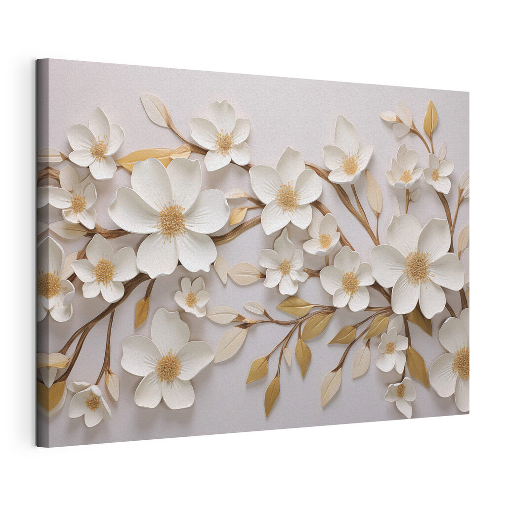 Weiße Blüten, goldene Linien — Produktansicht
