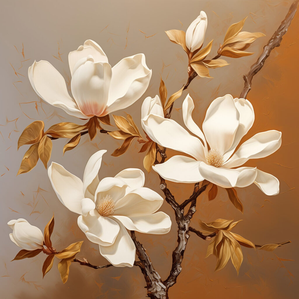 Cremeweiße Magnolie auf Karamell — ganzes Design