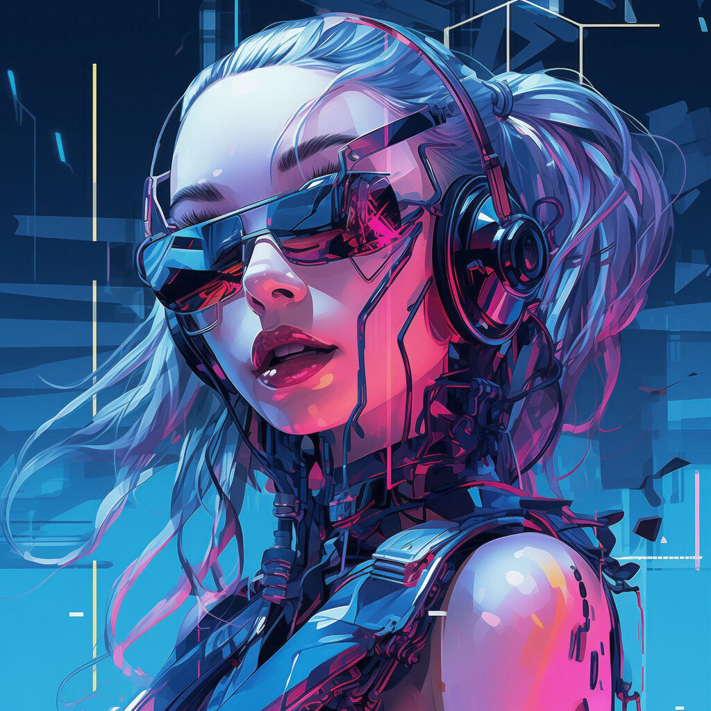 Cyberfrau im rosa Neonlicht — ganzes Design