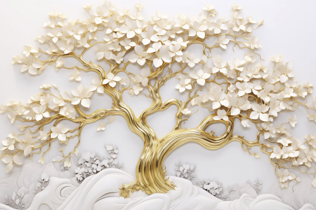 Goldener Baum in Blüte — ganzes Design