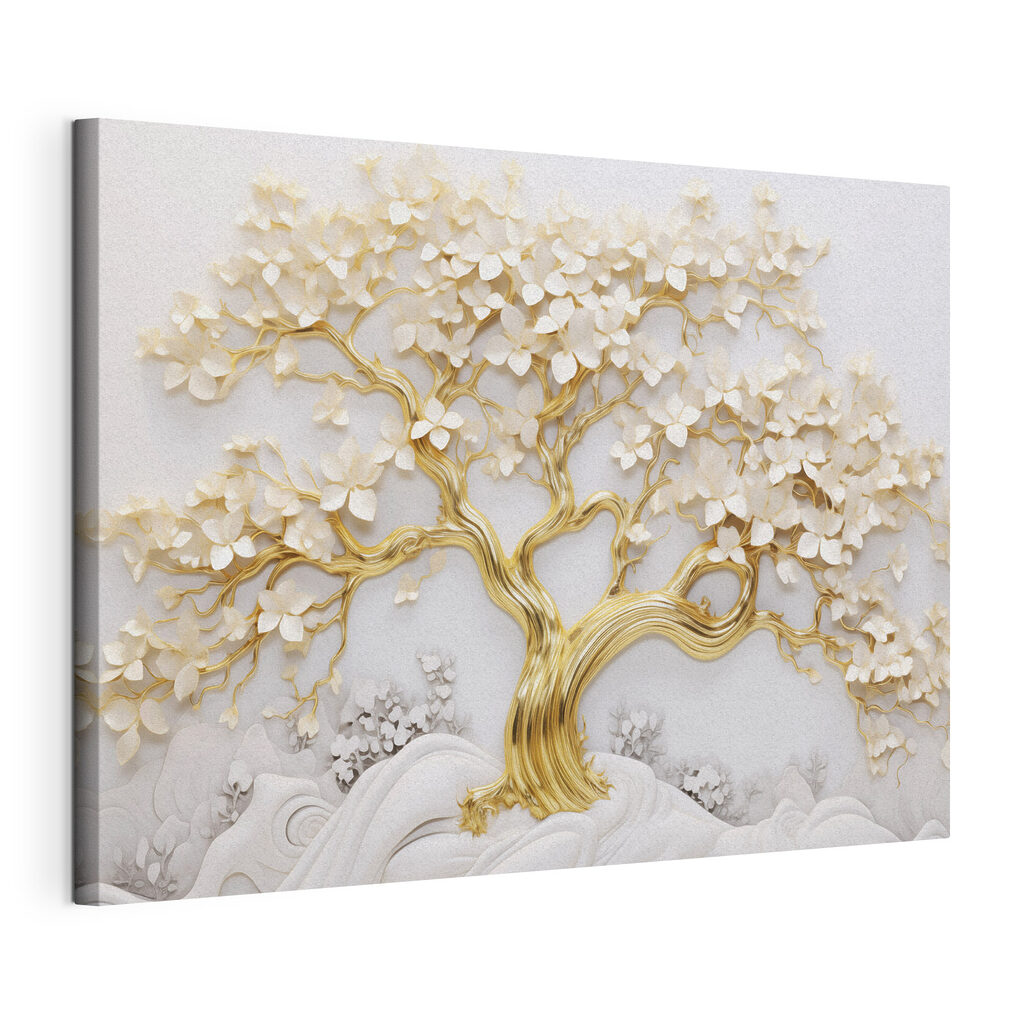 Goldener Baum in Blüte, gespannte Leinwand mit umlaufender Kante