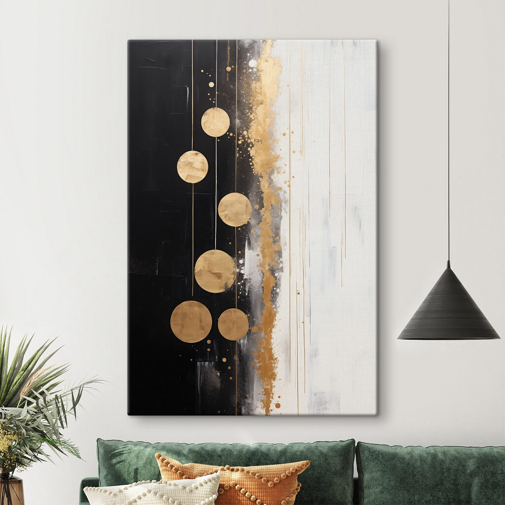 Goldene Kreise vor Schwarz-Weiß in einem Interieur