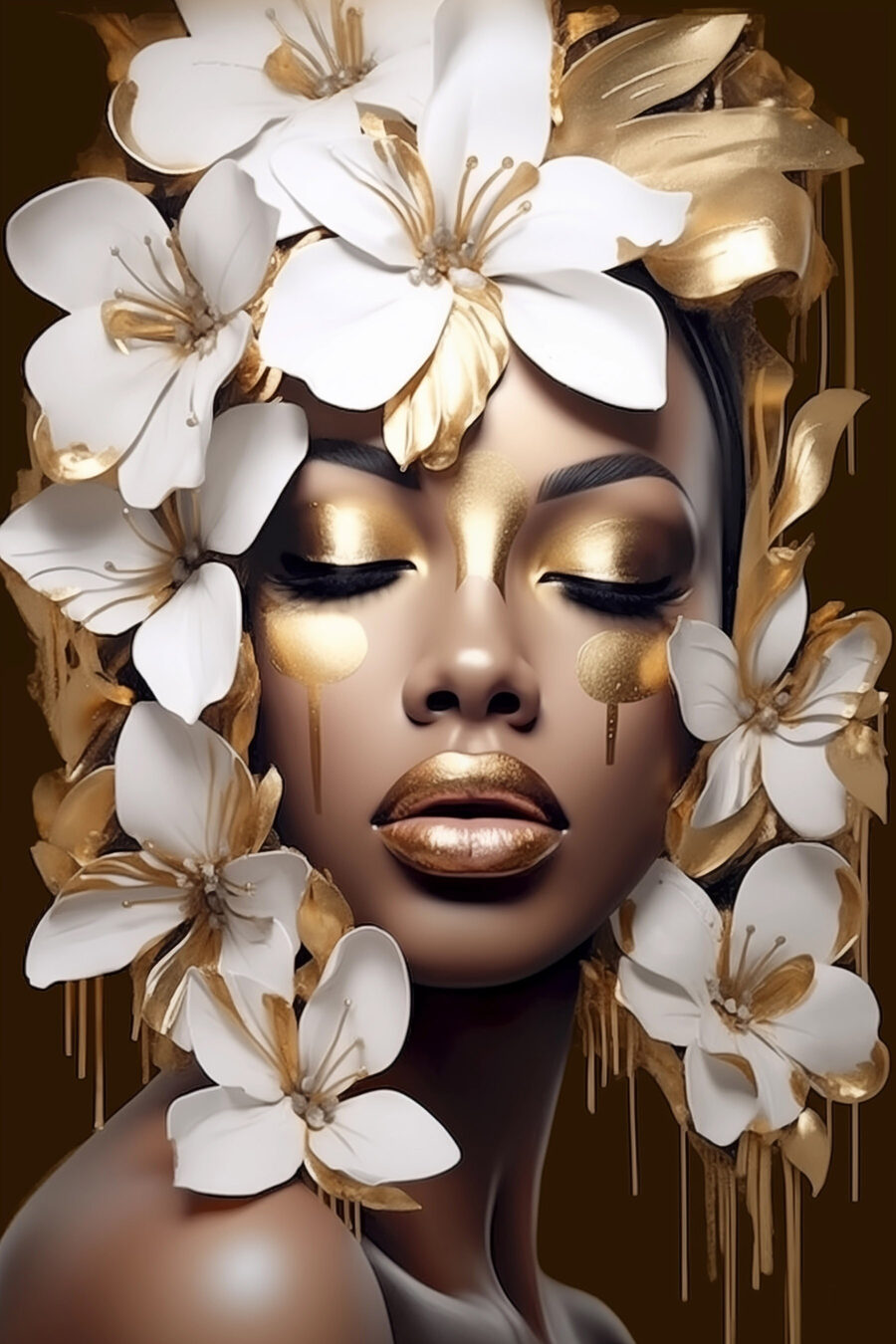 Weiße Blüten, goldene Lider — ganzes Design