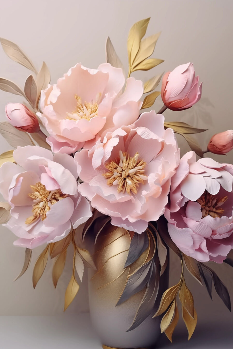 Rosa Pfingstrosen auf Grau — ganzes Design