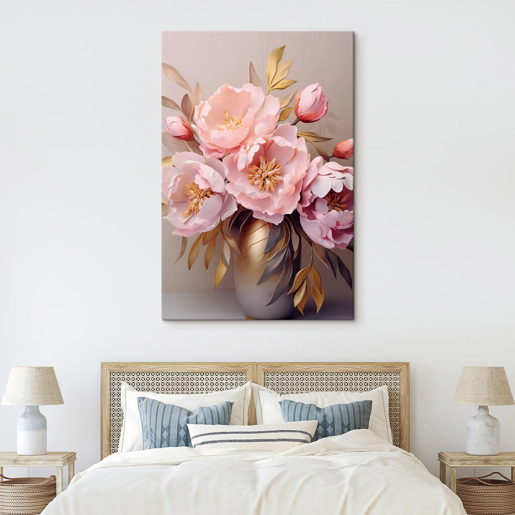 Rosa Pfingstrosen auf Grau — Interieur 2