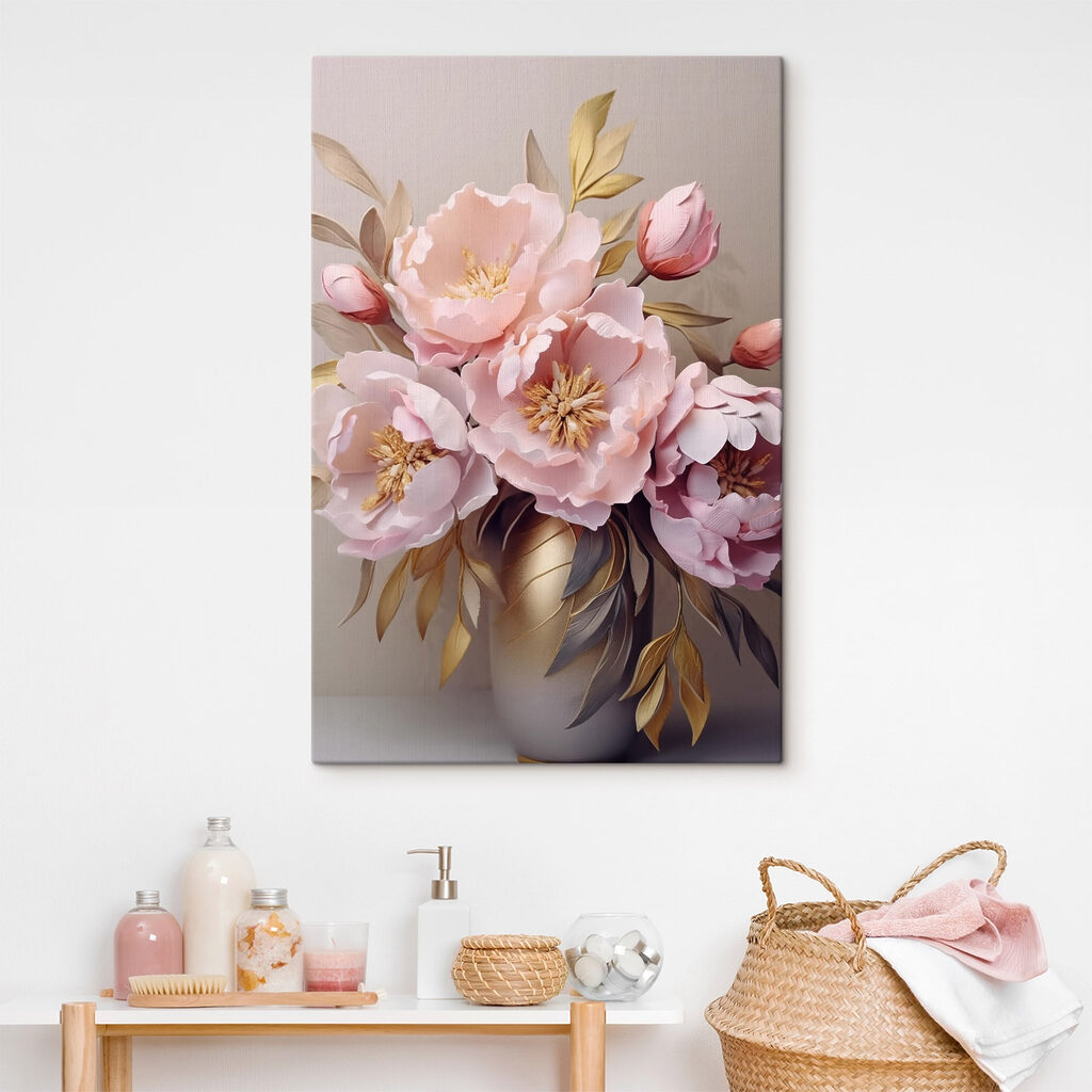 Rosa Pfingstrosen auf Grau — Interieur 1