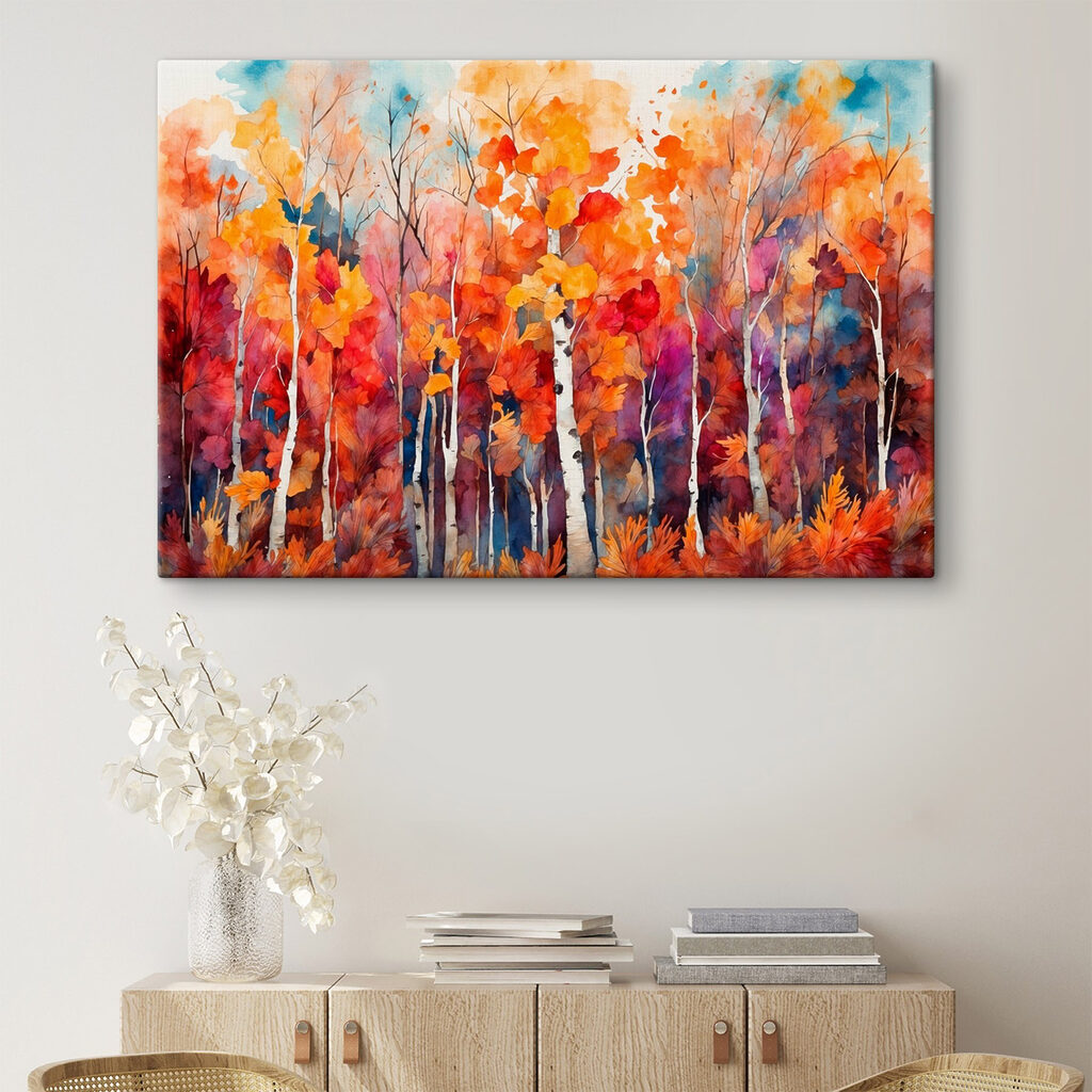 Herbstbirken in warmem Aquarell in einem Interieur